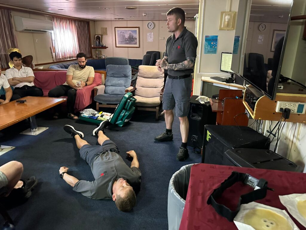 Medical preparation: the crew were all trained in first aid and CPR. AEDs were also provided. 